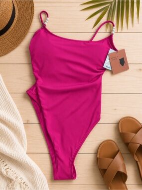 NWT Shade & Shore Pink High Leg Cheeky One Piece Swimsuit Medium